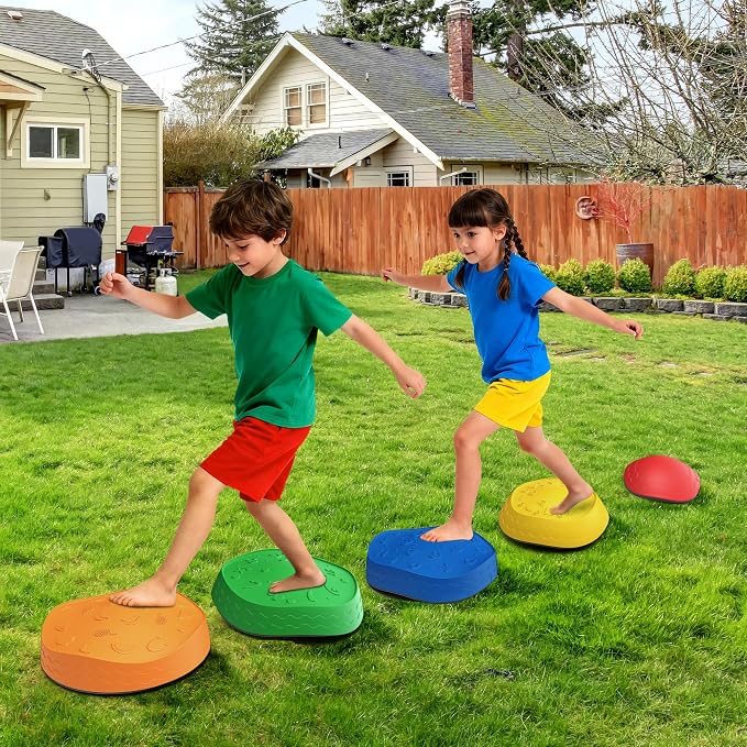 Stepping Stones for Kids - 5 Pack Non-Slip Balance Stepping Stones, Sensory Outdoor Toys for Toddlers Age 3-6, Garden Play Equipment for Promoting Toddler's Balance & Coordination Skills