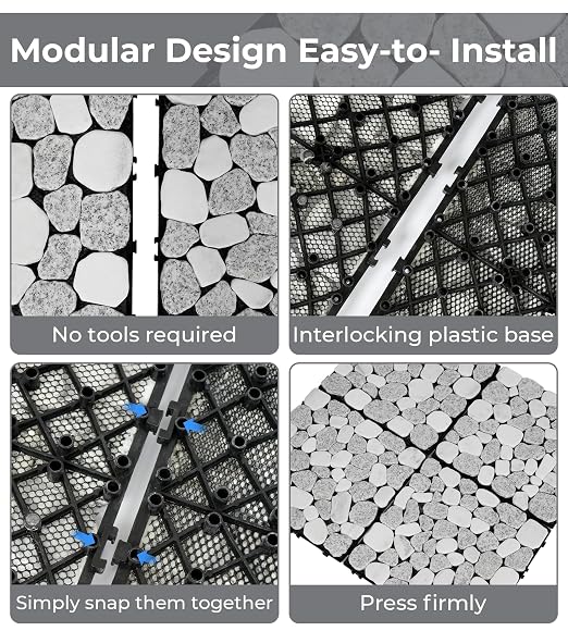 jxgzyy 4PCS Natural Stone Decking Tiles, 11.8"x11.8" Outdoor & Indoor DIY Interlocking Flooring, Marble Stepping Stones Landscaping Decor for Garden, Patio, Backyard, Balcony, Path, Off-White