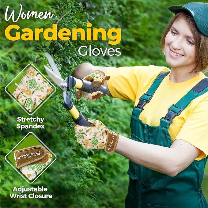 HANDLANDY Gardening Gloves for Women, Breathable Ladies Leather Garden Yard Gloves Best Gift for Gardeners