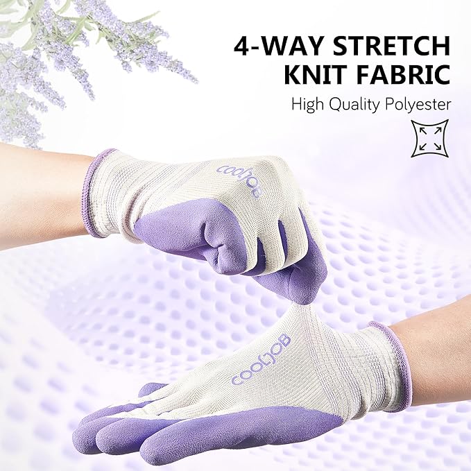 COOLJOB 6 Pairs Gardening Gloves for Women Ladies, Breathable Rubber Coated for Yard Garden, Outdoor Indoor Protective Work, Large, Lavender Purple & Apple Green
