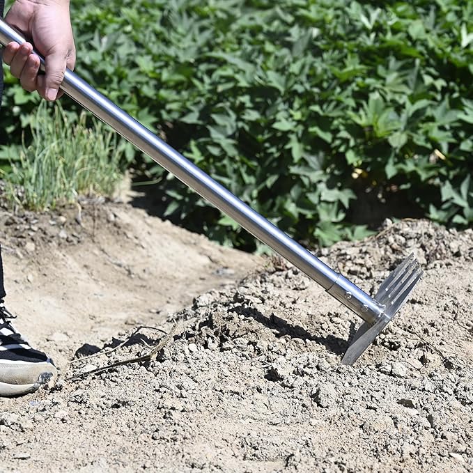 BARAYSTUS Garden Hoe Tool and Weeder, 56 Inch Ergonomic Long Handle Cultivator with Sharp Stainless Steel Blade, Heavy Duty Garden Hand Tiller for Weeding, Digging, Loosening Soil,Removing Moss