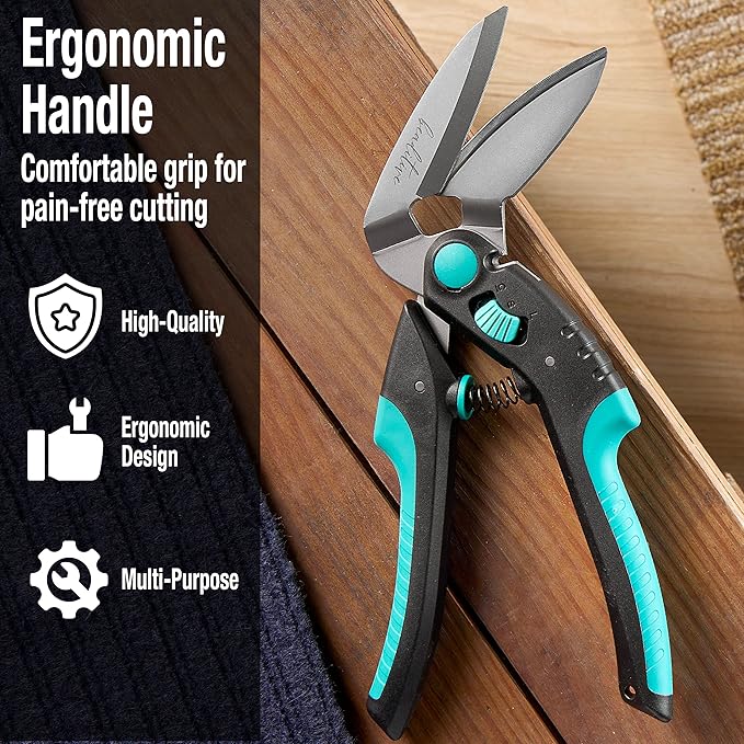 Beaditive Heavy Duty Multipurpose Angled Craft Scissors 10" - Japanese Stainless Steel, Serrated Blade - Industrial Shears for Thick Fabrics, Leather, Cardboard, Carpets, Artificial Grass