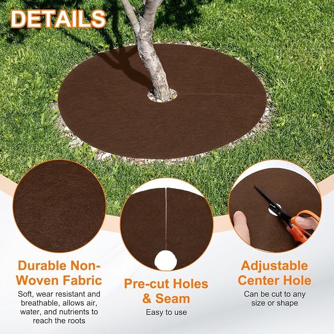 HARFINGTON 6pcs Tree Mulch Ring 24.4 Inch Non-Woven Round Tree Protector Weed Barrier Mat Plant Cover Rings for Weed Grass Control Root Protection, Brown