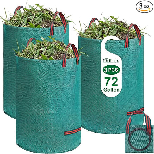 Dntorx 72 Gallons Leaf Bags Lawn Bags, 3 Packs Reusable Yard Waste Bags With Reinforced Handles, Collapsible Garden bag For Leaves,Grass,Storm Debris,Construction Waste, Standable&Foldable