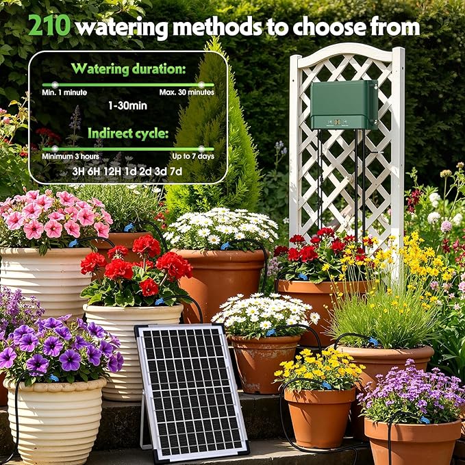Solar Irrigation System 10W for Automatic Plants Watering, Summer Garden Drip Irrigation Kit for Solar Garden Drip Irrigation System,Supported Irrigation System Kit for Plant Bed,Green House