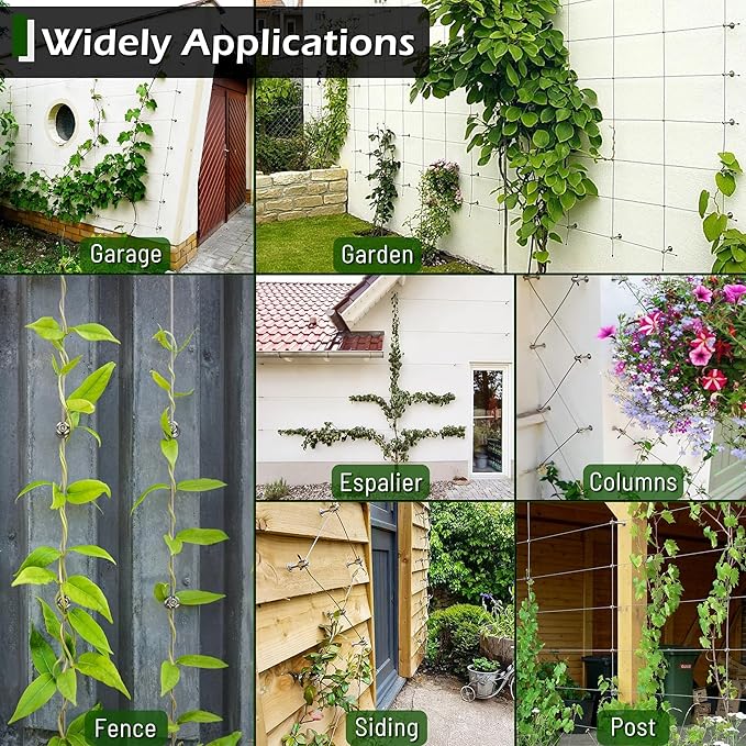 Wire Trellis for Climbing Plants Outdoor, 12-Set Wall Trellis Kit for 5/64"(2mm) Wire Ropes, T316 Espalier System for Fence and Garden DIY Projects (Hubs Only, Without Cable)