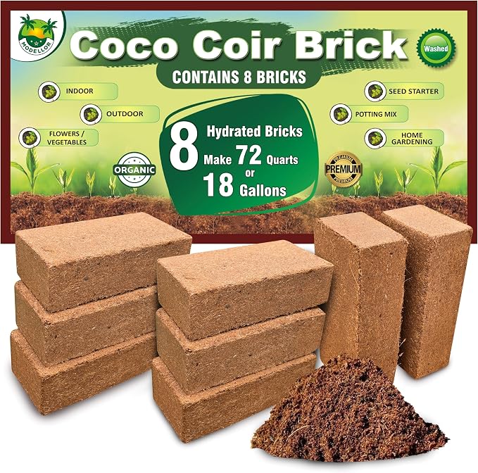 8 Bricks (10 lb) Premium Super Washed Coco Coir, High Yield 18 Gallons [72 Quarts], Seed Starter, Organic, pH Balanced, Gardening, Indoor, Outdoor use.