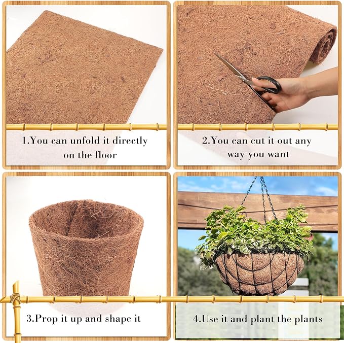 Jetec Coconut Liners for Planters, 16 x 360 Inch Natural Coco Planter Roll Liner for Hanging Basket, Reptile Carpet, Fiber Mat, Garden Decoration, Animal Pet Reptile Pad