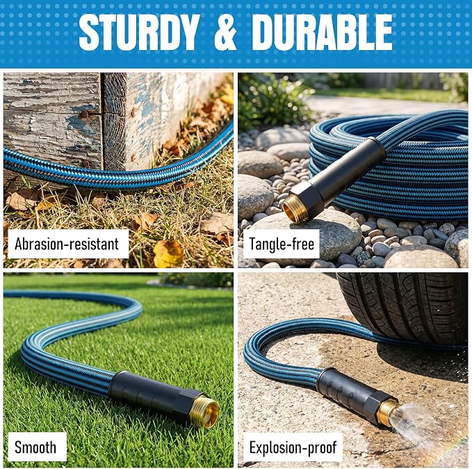 NON-EXPANDABLE 100 ft Garden Hose, Heavy Duty Flexible Water Hose, Kink Resistant Lightweight Hybrid Hose with Durable Fabric Skin, Leakproof Hose Male to Female Fittings