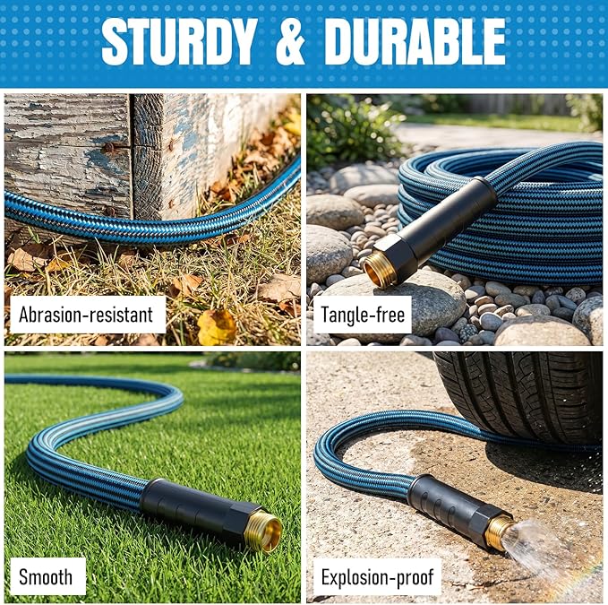 NON-EXPANDABLE Garden Hose 25 ft, Heavy Duty Flexible Water Hose, Kink Resistant Lightweight Hybrid Hose with Durable Fabric Skin, Leakproof Hose Male to Female Fittings