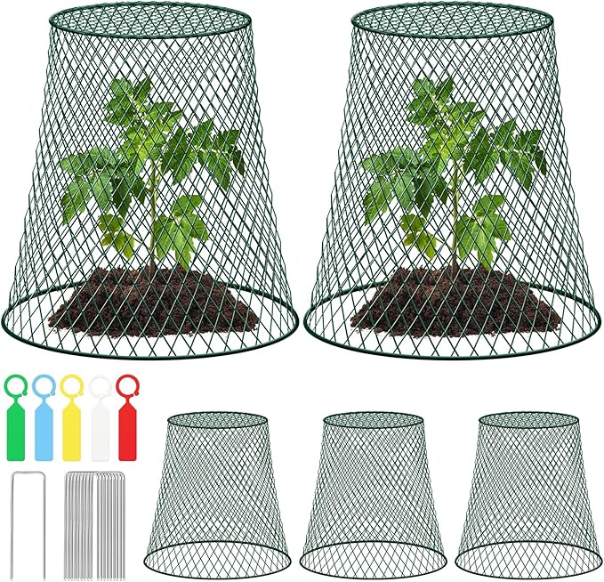 5 Packs 9"x9" Garden Cloches for Plants, Plant Protectors from Animals, Plant Cages for Outdoor Plants, Plant Covers from Animals,Chicken Wire Cloche with Stakes & Labels for Protect Plants,Vegetables