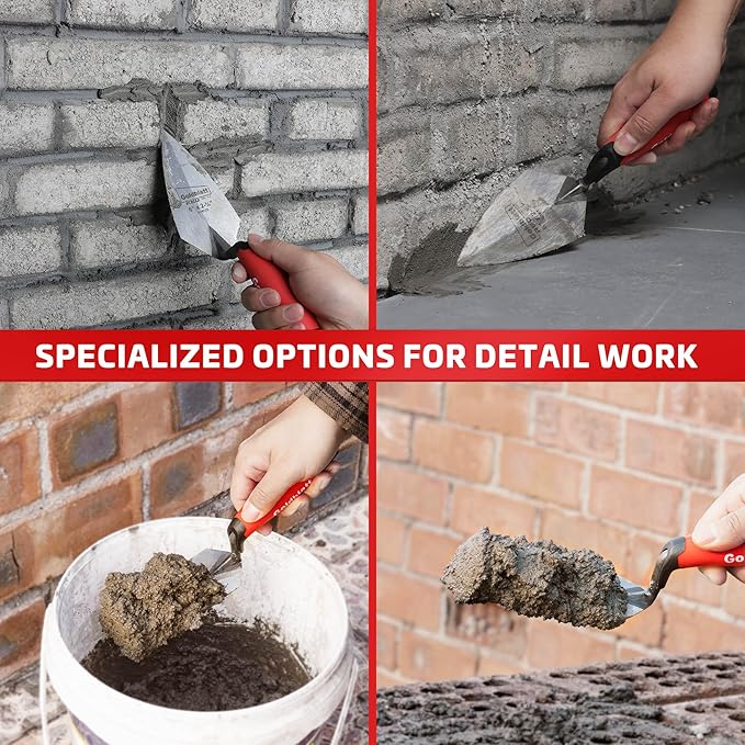 Goldblatt RED Pointing Trowel, 6" x 2-3/4" Upgraded Ground Blade, Professional Masonry Tools, Heavy Duty One-Piece Forging, Durable High Carbon Steel, Soft Handle, for Spreading Mortar, Repairing Gap