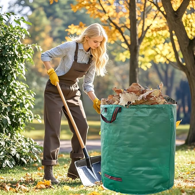 4 Pack 137 Gallons Reusable Yard Waste Bags, Heavy Duty with Double Bottom Layer & 4 Reinforced Handles, Extra Large Leaf Lawn and Garden Waste Bags for Debris, Grass Clipping