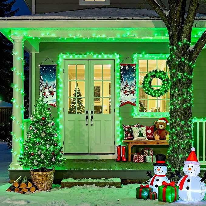 JMEXSUSS 200 LED Green Christmas String Lights Indoor Outdoor Clear Wire | Connectable, Plug in, for Halloween Christmas St Patricks Day Spring Tree Garden Decor