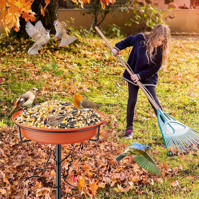 Bird Bath for Outside, 36.7In Removable Freestanding Birdbaths for Outdoors with 5-Pronged Base, Bird Bath Bowl Spa & Birdfeeder Bowls for Garden Patio Yard Lawn Decor (Brown-2)