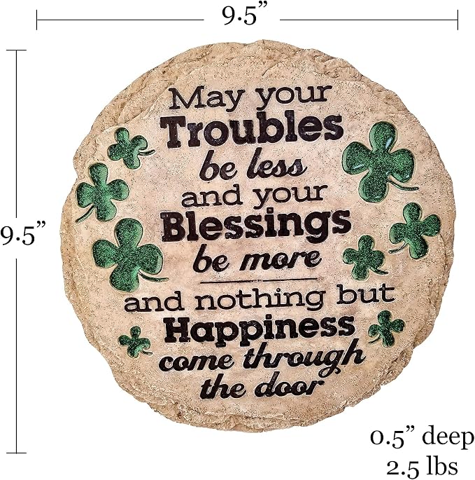Spoontiques St Patrick's Day May Your Troubles Stepping Stone - Decorative Garden Stone for Yard, Patio, Garden or Walkway - Outdoor or Indoor Home Decor