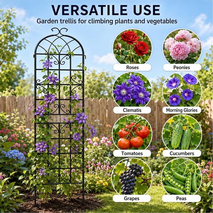 4 Pack Garden Trellis for Climbing Plants Outdoor, 87"H x 20"W Rust-Resistant Metal Plant Support for Rose, Vine, Cucumber & Clematis, Decorative Scrollwork Trellis for Yard, Lawn or Wall Decor