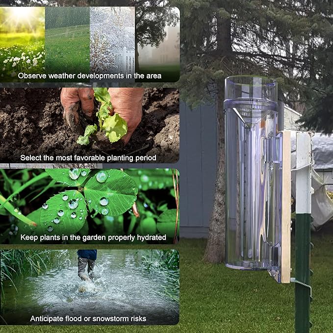 Outdoor Rain Gauge and Snow Professional Stratus Long Term, Made of UV and Heat Resistant Polycarbonate Material for All Weather Conditions with Precise Mounting Bracket