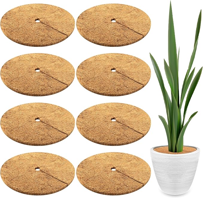 Sinimaka 8 Pcs Coconut Fiber Tree Ring Mulch Mat, 15.7 Inch Mulch Ring Plant Protectors Mat, Coco Coir Tree Disc Plant Covers Tree Weed Barrier Ring for Indoor Outdoor Plants