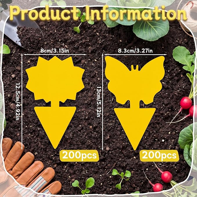 400 Pcs Fruit Fly Sticky Traps Yellow Fungus Gnat Sticky Traps Indoor Plant Fly Stickers Butterfly Sunflower Bug Stickers for Houseplants Kitchen Indoor Outdoor Garden Insect Catcher