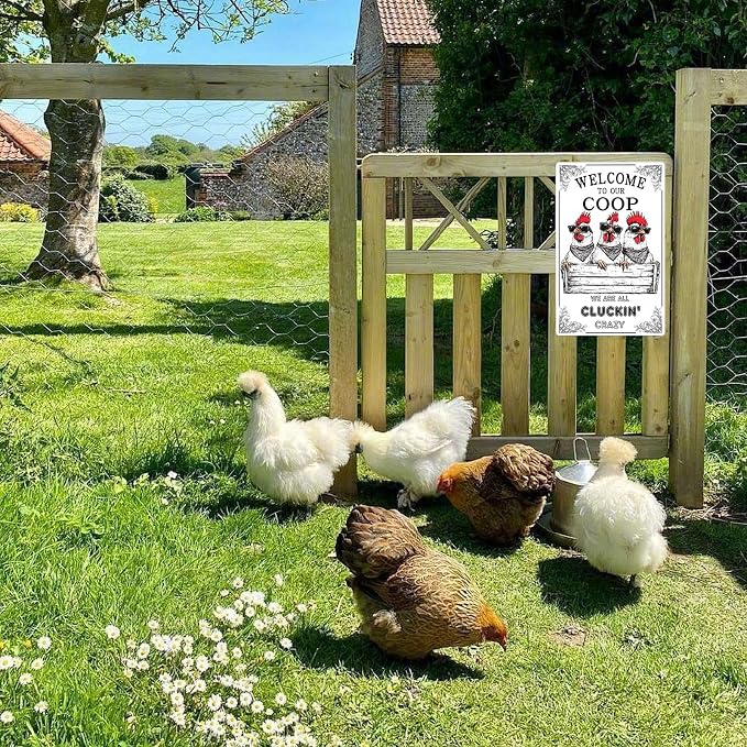 Metal Sign Welcome To Our Coop Sign Funny Chicken Tin Sign Aluminum Sign Wall Decor for Chicken Coop Farmhouse Kitchen Outdoor Home 12×8 Inch