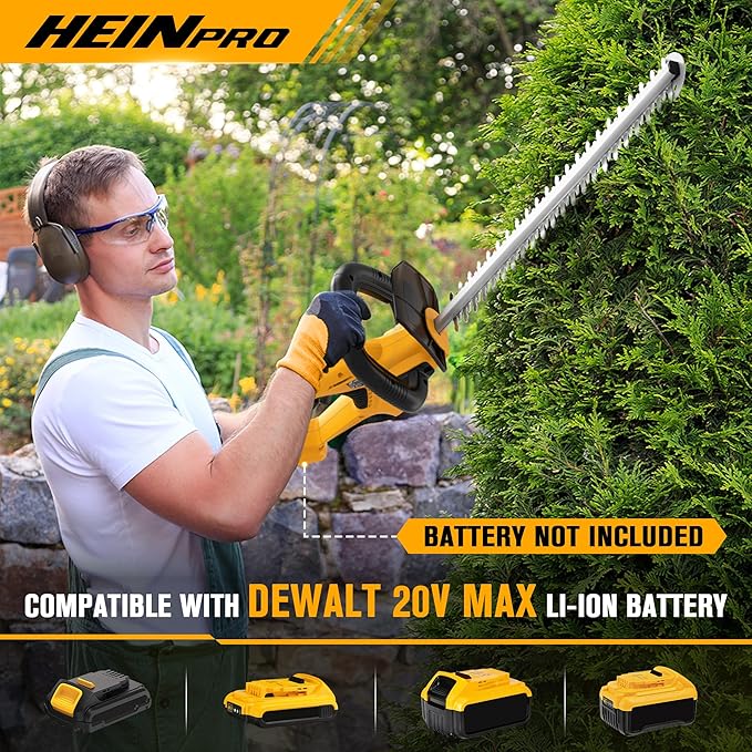HEINPRO Cordless Hedge Trimmer 22-Inch Compatible with DEWALT 20V MAX Battery, Electric Hedge Trimmer Cordless, Bush Trimmers for Garden, Battery Powered Hedge Trimmers, Yellow (Tool Only)