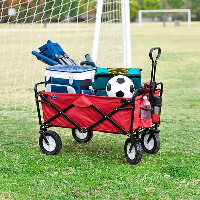 Mac Sports Heavy Duty Steel Frame Collapsible Folding 150 Pound Capacity Outdoor Camping Garden Utility Wagon Yard Cart, Red