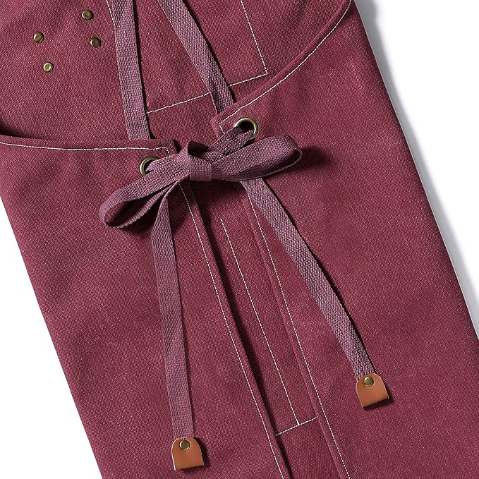 AFUN Chef Aprons for Men Women with Oversized Pockets, 16-Ounce Cotton Canvas Cross Back Heavy Duty Work Apron (Dark Red)