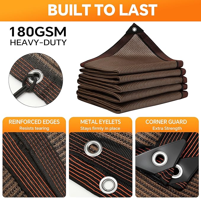 90% Sun Shade Cloth with Grommets, 8' x 12' Pergola Shade Cover Canopy, Breathable HDPE Mesh Tarp for Patio, Garden, Backyard, Porch and Outdoor Privacy, Mocha