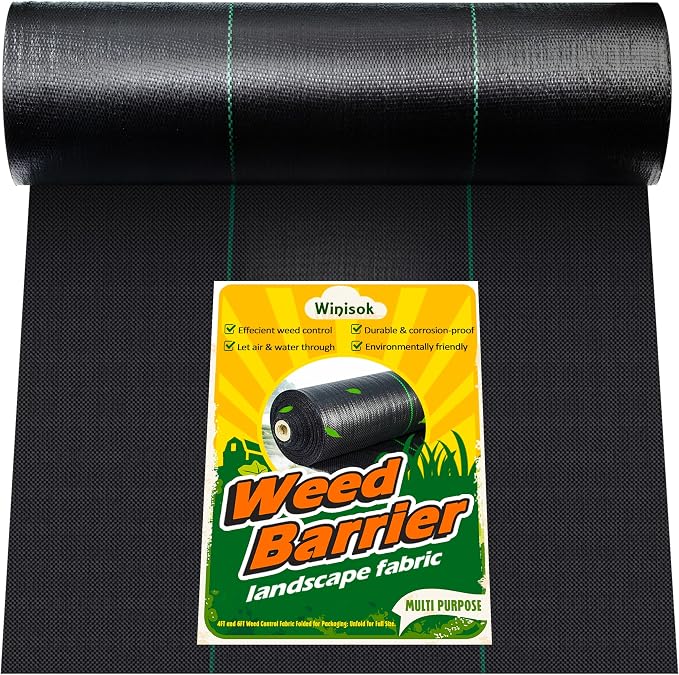 Winisok 4FT x 200FT Weed Barrier Landscape Fabric, 3.2oz Woven Garden Cloth, Heavy Duty Breathable Ground Cover for Landscaping, Gardening and Farming