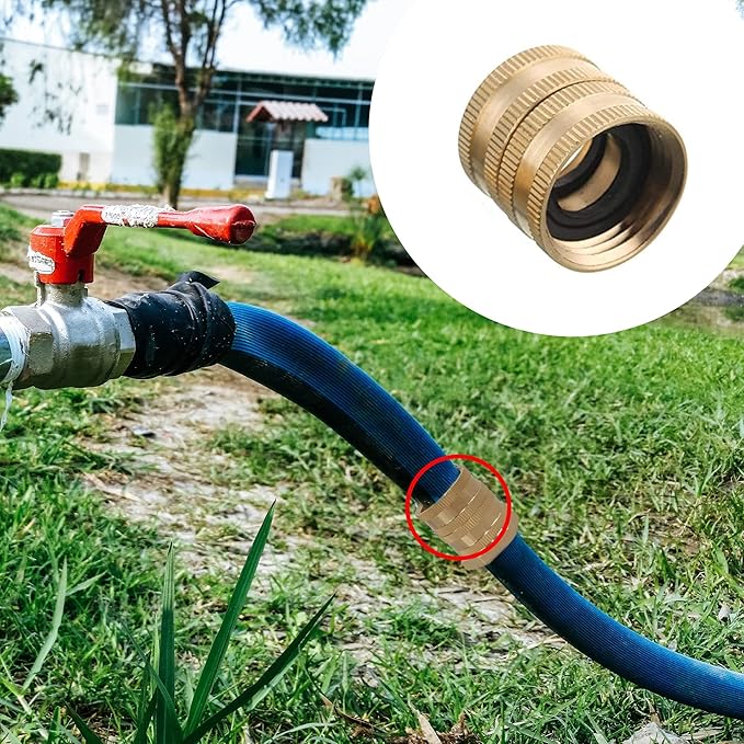 Hourleey Garden Hose Adapter, 3/4 Inch Solid Brass Hose Connectors, 4 Pack Hose Connector with 4 Extra Washers (Female to Female)