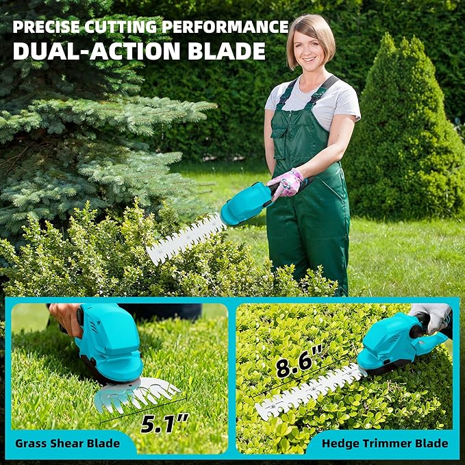 4-in-1 Pole Hedge Trimmer & Cordless Grass Shears,2×4.0 Ah Batteries & Included Charger,Dual Blade Design,Extension Tree Pruner,Bush Trimmer for Tree Trimming/Garden/Lawn