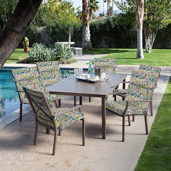 DYTXIII Outdoor High Back Chair Cushions Set of 2, 44"x22" Water Repellent Patio Seat Cushions with Elastic Sponge, All Weather Chair Pads for Rocking, Dining, Patio Furniture - Paisley Paradise
