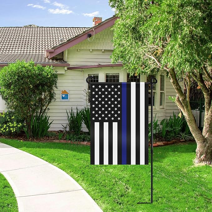 HOOSUN Double Sided Thin Blue Line American Police Garden Flag, USA United States Decorative Garden Flags - Weather Resistant and Double Sided - 12.5 x 18 Inch