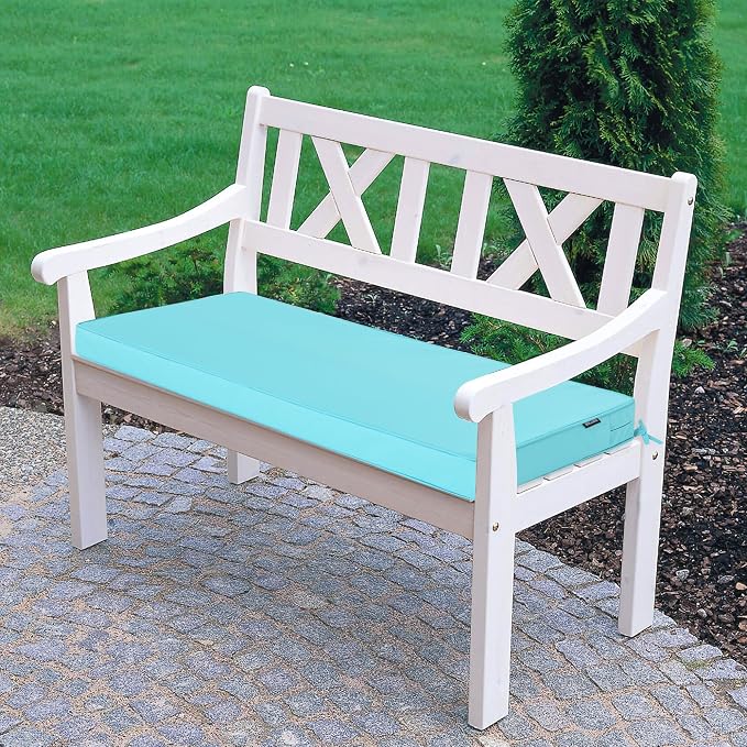 Outdoor Bench Cushion 42 x 18 Inch Thick Waterproof Porch Swing Cushions with Tie Patio Furniture Chair Cushion Bench Pad Color Fastness Backyard Seat Pads, Light Blue