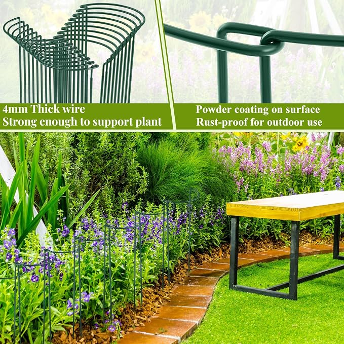 Tioncy 24 Pcs 30″ H x 12.6″ W Plant Support Stakes Cages for Garden, Metal Half Round Plants Tension Rods for Indoor Outdoor Large Tall Flower Vegetables Tomato Peony Rose Support