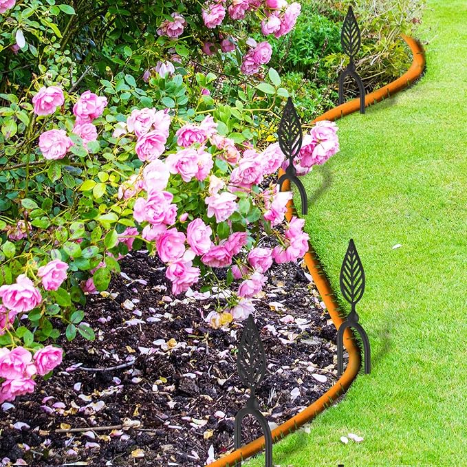 MorningRo 6 Pcs 8 Inch Garden Hose Guide Spike Metal Garden Stakes Holder Heavy Duty Metal Hose Guide for Plant Protection Lawn Yard(Leaf)