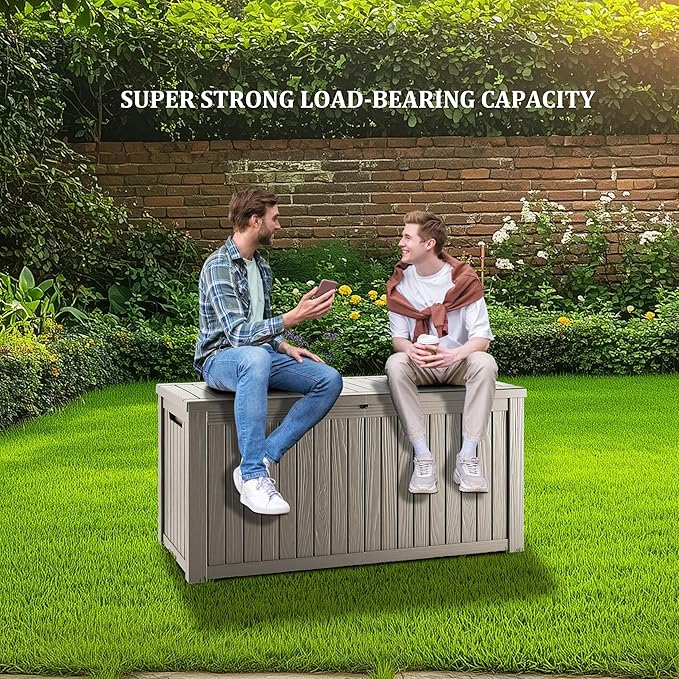 TARKARI 200 Gallon Outdoor Storage Box Waterproof, Resin Deck Boxes with Lockable Lid & UV-Resistant for Patio, Pool, Garden Furniture Cushions & Accessories, Coffee