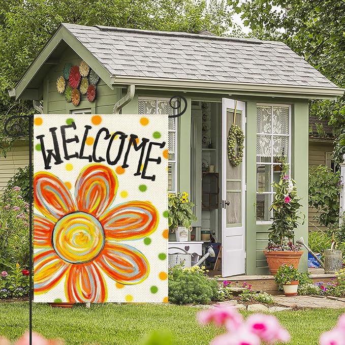 AVOIN colorlife Summer Floral Garden Flag 12x18 Inch Double Sided Outside, Welcome Seasonal Polka Dots Yard Outdoor Flag