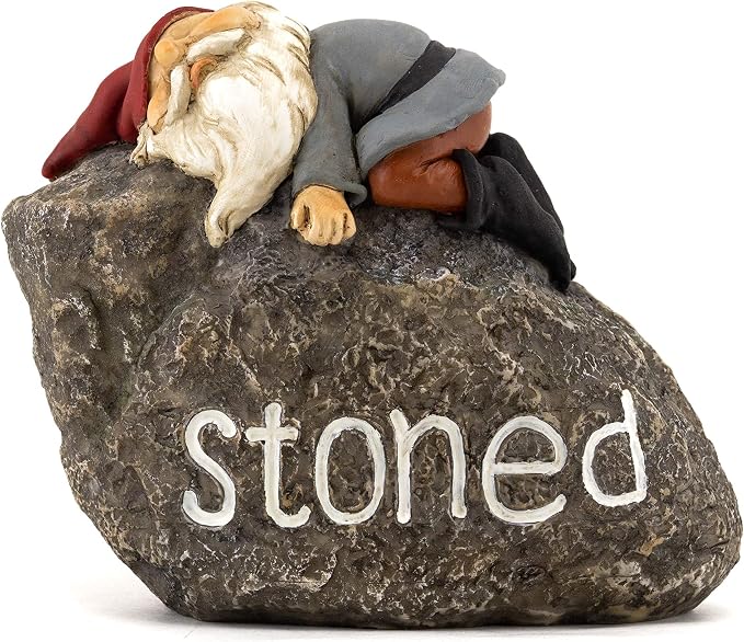 Top Collection Stoned Gnome - Hand Painted Gnome Lying Sleeping on Stone Sculpture - 4.75-Inch Adorable Funny Fantasy Collectible Figurine