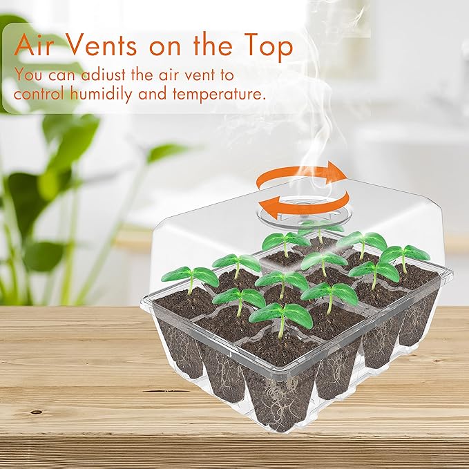 Gardzen 10 Pack Seed Starting Tray, Plant Germination Trays, Seed Starter Kit with Adjustable Humidity Vented Dome and Clear Base, Plant Growing Kit 6.6" x 4.5", Total 120-Cell,