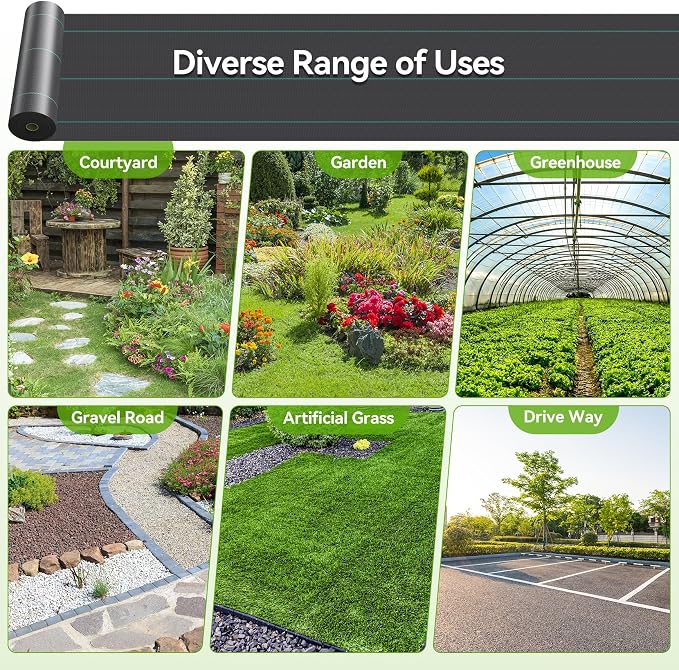 iropro 6ftx300ft Landscape Fabric 3.2oz Weed Barrier Fabric, Woven Weed Barrier Fabric Heavy Duty, Weed Control Cloth Geotextile for Underlayment, Gardening, Commercial Driveway Weed Block Cover Mat