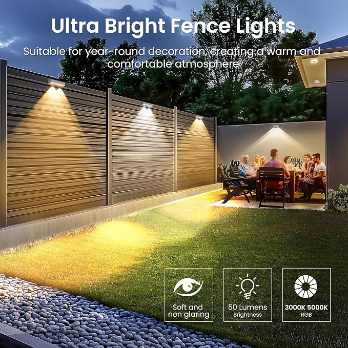 SOLPEX Solar Fence Lights Outdoor, 9 Fixed Colors ＆ Color Changing Fence Solar Lights Outdoor Waterproof IP65, LED Deck Lighting for Backyard Wall Step Patio Railing Pool Porch (12 Pack)