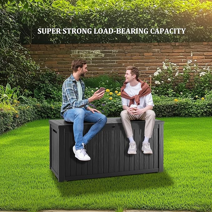 TARKARI 270 Gallon Resin Deck Box, Waterproof Outdoor Storage Box, Lockable for Patio Furniture, Garden Tools, Pool Accessories, UV-Resistant for All Weather Use, Black