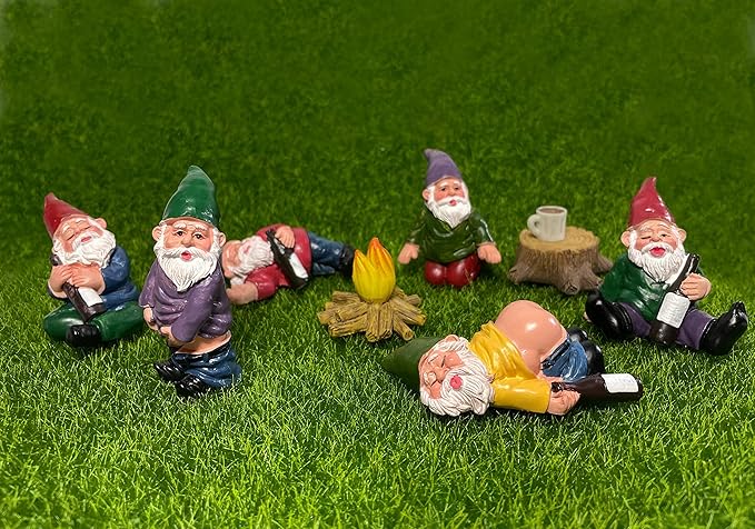 9pcs Miniature Gnomes Sets with Fire and Furniture - for Fairy Garden Decoration and Home Ornament