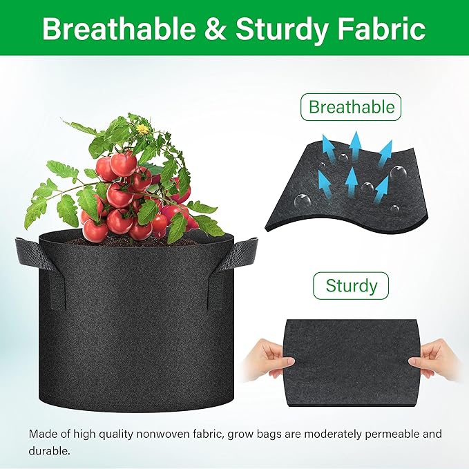 YSSOA 20-Pack 5 Gallon Grow Bags, Aeration Nonwoven Fabric Plant Pots with Handles, Heavy Duty Gardening Planter for Potato, Tomato, Vegetable and Fruits, Black