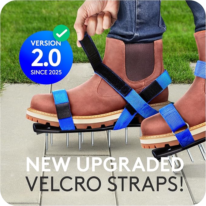 Briliantwerk Lawn Aerator with Adjustable Straps - for Lawn Aeration or as Screed Shoes - Lawn Aerator Shoes as Perfect Aerator Lawn Tool - incl. Two Nail Lengths - Lawn dethatcher - epoxy Shoes