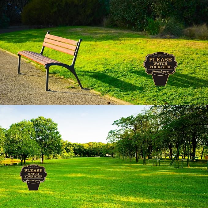 Double Sided Yard Sign, 10"x14" Caution Watch Your Step Garden with Stake, Rust-Free Metal Please Watch Your Step Sign Outdoor, UV Printed Safety Sign for Walkway or Lawn (WATCH YOUR STEP-1PACK)
