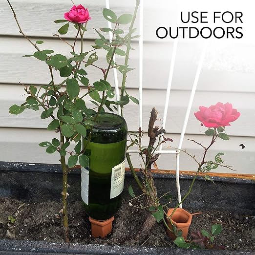 Modern Innovations Ceramic Terracotta Self Watering Spikes (4 Pack) Vacation Automatic Plant Waterer Devices, Indoor/Outdoor Planter Insert, Terra-Cotta Stakes for Potted Plants, Auto-Water System