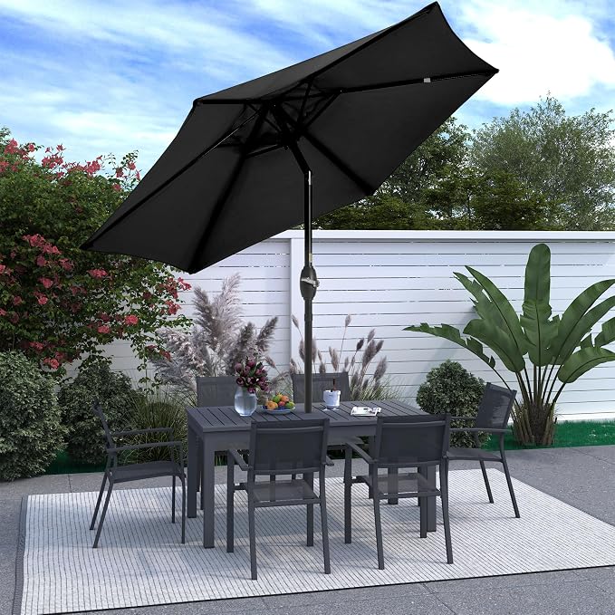 Wisteria Lane Outdoor Patio Umbrella, 7.5' Patio Umbrella, Market Umbrella, Large Outdoor Umbrella, Metal Pole Umbrella with Push Button Tilt and Crank, Polyester Canopy